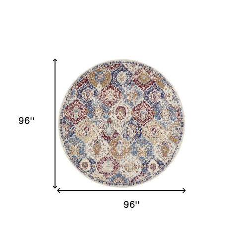 4' X 6' Navy Blue Damask Power Loom Distressed Area Rug